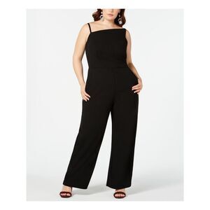 TEEZE ME Womens Black Spaghetti Strap Square Neck Jumpsuit Size: 24